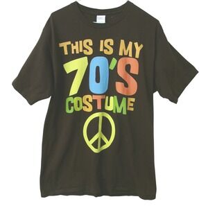 Port Company This Is My 70s Costume Graphic T Shirt Adult Large Brown Peace Sign
